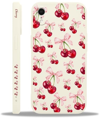 Yoedge Handyhülle für iPhone XR Hülle, Aesthetic Blumen Schleifen Pink Muster Niedlich Design Mädchen Frauen Cover, Silikon Stoßfest Bumper Case Kratzfest Schutzhülle für iPhone XR 6,1,Kirsche