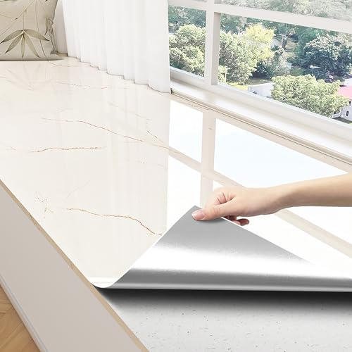 Tappetino per Davanzale Adesivo per Finestre a Bovindo Effetto Marmo, Carta da Parati Sostitutiva per Davanzali Interni Stacca e Attacca, Protezione per Davanzali in PVC(Style A,500x80cm (16.4x2.6ft))