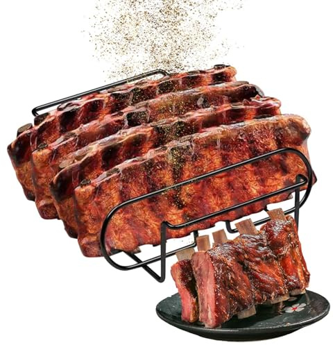 Genérico Rib Stand For Grill - BBQ revbensgaller | Rostfritt stål köttram | 4 revbenshållare för rökning, picknick utomhus, fest och familjekök