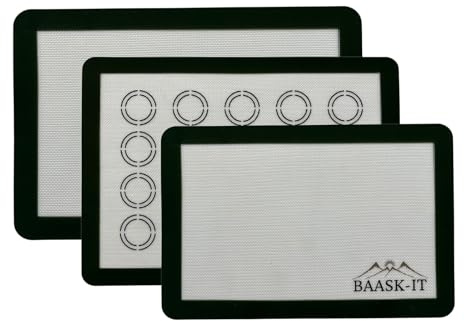 BAASK-IT Silicone Baking Mats Set – 3 Pcs, Non-Stick Reusable, Parchment-Free Oven liners (18 x 13 + 15 x 10)