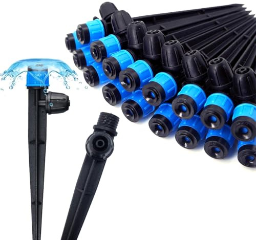 Uqingo 22PCS Irrigation Drippers Drip Emitters, Adjustable 360 Degree Micro Spray, Full Circle Flow Bubbler Sprinkler, Fits 1/4” 4-6mm Irrigation Tube, for Watering Systems for Outdoor Plants (Blue)