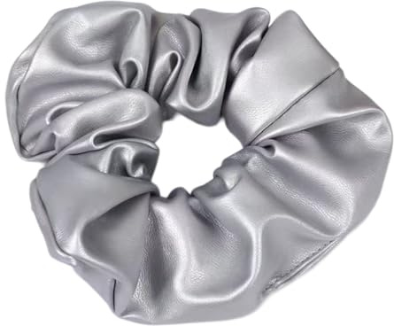 Aniyan 2 Stück Haargummis Scrunchies für Damen, PU Leder Haargummi, Elastische Dicke Haarbänder, Große Dutt Zopfhalter, Stylische Haarschmuck Accessoires, Silber