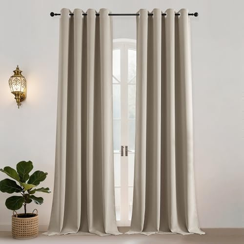 Simplebrand Thermovorhang Kälteschutz Wärmeisolierend Ösenschal 2er Set H 300 x B 140 cm Verdunklungsvorhänge Taupe Extra Lange Gardinen und Vorhänge Wohnzimmer Modern für Hotels Büros Wohnzimmer