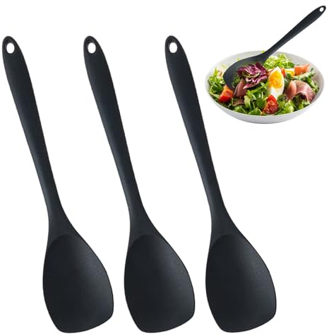 3 Rühr Kochlöffel,Kochlöffel Silikon Rührlöffel 27cm Langen Griff Silikon,Silicone Servierlöffel Kunststoff, Hitzebeständig Bis 210°c,Ergonomischer Griff,Für Küche,Kochen,Backen,Rühren
