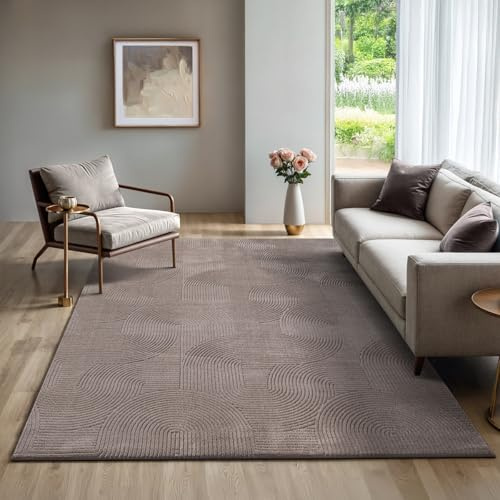 the carpet Rio - Moderner Kurzflor Teppich, weicher und pflegeleichter Anti-Rutsch-Teppich mit 3D-Optik, robust, für Wohnzimmer und Schlafzimmer, Beige, 200 x 280 cm