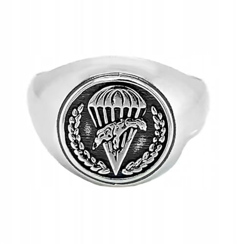 Ulex Premium 925 Sterling Silber Ringe Herren Siegelring Symbol Fallschirmjäger Poliert Oxidiert Patriotisch Militär Schmuck Handgefertigt Männer Größe 58
