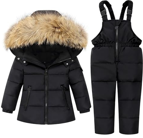 Veste de neige 2 pièces pour enfant, veste à capuche d'hiver et pantalon de neige, combinaison de ski pour garçons et filles, ultra légère, Noir , 4-5 ans