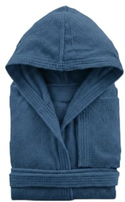 l&j Beige unisex 100 % bomull mjuk och absorberande frottébadrock med bältesfickor för sportdusch, Färg: blå, 38