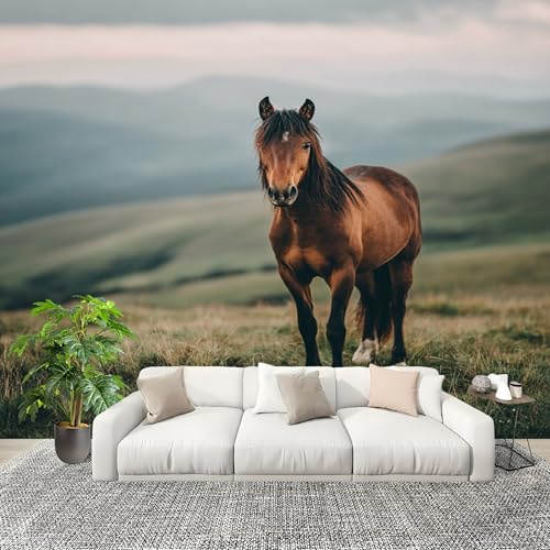 Genérico Papel Pintado Panorámico 300x210 cm Primer Plano De Un Caballo Personalizable Fotomurales No Tejido Póster Pared Decoración Verde Claro 3D Duradero y Resistente a las manchas Fotomurales