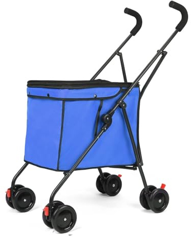 Chariot de camping pliable – Chariot de voyage rotatif rose et bleu pour les courses en plein air, les pique-niques et la plage – Léger, facile à transporter, chariot utilitaire polyvalent