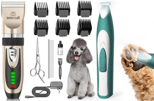 oneisall Pfotentrimmer für Hunde extra leise, Kabeloser Hundepfoten Trimmer, Wiederaufladbar Schermaschine Hund Hundeschermaschine für Pfoten, Augen, Ohren, Gesicht