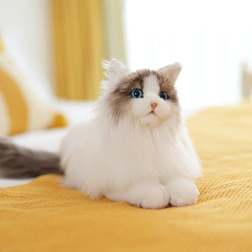 Chongker Peluche réaliste, poupée de chat fidèle à la nature, conçue en position allongée pour un confort de câlin optimal, aide à réduire le stress et favorise la relaxation - Chat Ragdoll