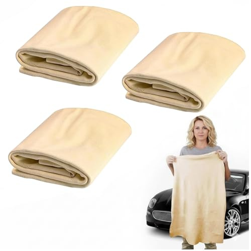 3PCS Chamois Leathers For Cars, 30 x 40cm Soft Shammy Leather Cloth for Car, Super Absorbent Leather Cloth, Scratch Free Car Drying Cloth, Window Cleaning Cloths For Glass, Vehicle Care And Detailing