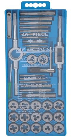 ANKROYU Jeu de tarauds et filières 40 pièces Kit de tarauds et filières à filetage fin en acier à haute teneur en carbone de qualité professionnelle avec boîte de rangement pour le