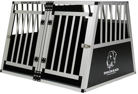 DOGHEAD Hundetransportbox Ecoline, Double 95x75x63 cm DG, Schwarz, Aluminium, Beidseitig Abgeschrägt 75°, 2 Trennwände, Keine Kombibox