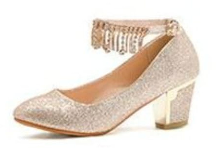 Generico Zapatos De Novia con Brillo Strass Flecos Tacón Ancho Metálico | Zapatos Novia Brillantina Punta Redonda Tacón Ancho Correa Strass Flecos Lentejuelas Tacón Metálico Elegantes