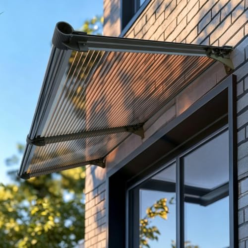 Auvent de Porte Aluminium,Toit Marquise en Polycarbonate,Marquise de Porte d’Entrée Protection UV,Pluie et Neige,Toit de Porte pour Garage,Porte Résistante Toit Abri (120x100cm)