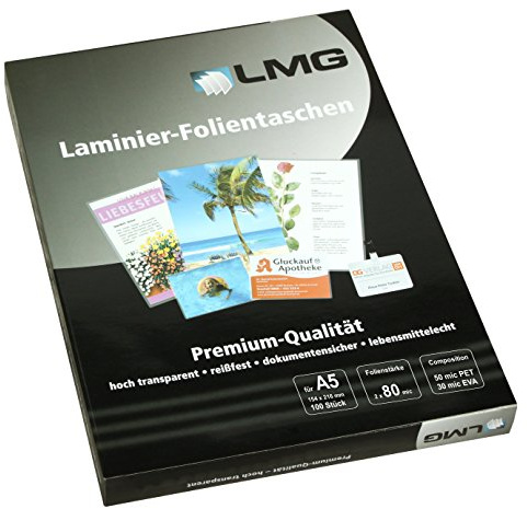 LMG LMGA5-80 Laminierfolien A5, 154 x 216 mm, 2 x 80 mic, 100 Stück