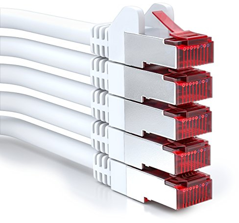 deleyCON 5x 0,25m Cavo Patch CAT6 PIMF S/FTP Schermatura CAT-6 RJ45 Cavo di Rete Cavo Ethernet LAN DSL Interruttore Router Modem Punto di Accesso - Bianco