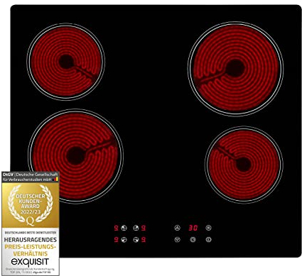 Exquisit Glaskeramik-Kochfeld EKC 601-2.2 | Touch-Control | Timer | 9 Leistungsstufen