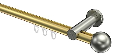 Interdeco Gardinenstangen mit Innenlauf Messing-Optik/Edelstahl-Optik 20 mm Ø Platon Luino, 160 cm