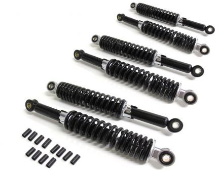 6-teiliges Stoßdämpfer Set Schwarz 280mm + 310mm Tieferlegung passend für Simson Krause Duo – 5-fach verstellbar, hydraulische Federung