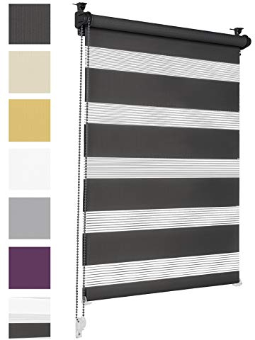 Doppelrollo Klemmfix ohne Bohren 105cm x 150cm Schwarz Duo Rollo Klemmrollo Sonnenschutzrollo Fensterrollo für Fenster & Türen Zebrarollo Seitenzugrollo