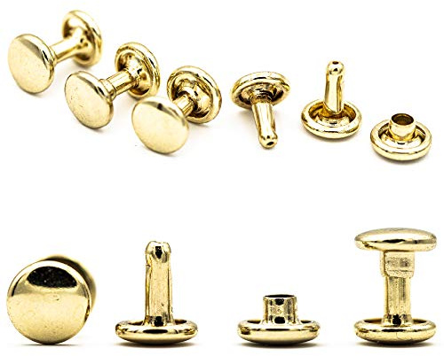 My Belt - Hohlnieten 6 x 6 mm Gold, 100 Stück, Doppelkappe Ledernieten, Zweiteilige Gürtelnieten für Leder, Taschen & DIY