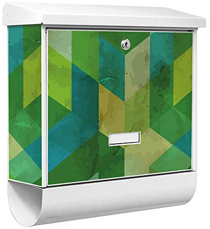 banjado® Burgwächter Briefkasten Weiß 38x39x12cm mit Motiv Grüne Würfel/Briefkasten mit Zeitungsfach/Briefkasten mit Zeitungsrolle/Postkasten inkl. Montagematerial & 2 Schlüsseln