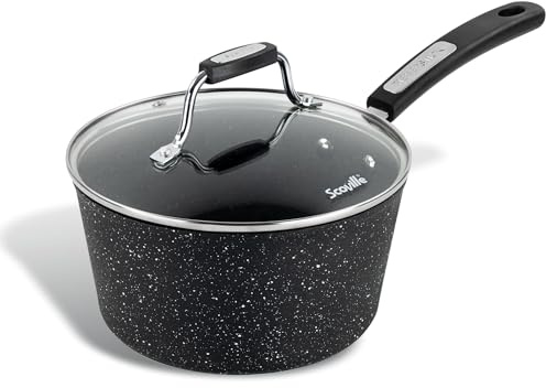 Scoville NEVERSTICK 20 cm kastrull med lock, non-stick kastrull, 2 L kapacitet, lämplig för alla hällar inklusive induktion, Cool-Touch-handtag, PFOA-fri, diskmaskinssäker, aluminium, svart