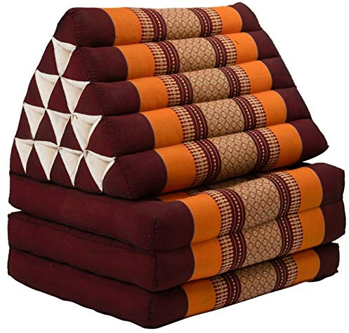 Fine Asianliving Thaikissen Dreieckskissen 3 Auflagen Kapokfüllung XL 54x180x6cm Burgunderrot Orange Thai Kissen Meditation Matte Matratze Kapok 301-J05