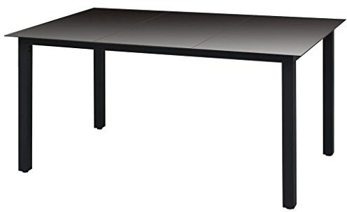 Tidyard Gartentisch Esstisch Witterungsbeständig Gartenmöbel Tisch Balkontisch Terrassentisch Glas Aluminium Schwarz 150 x 90 x 74 cm