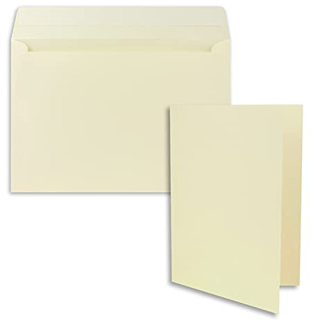 25x Faltkarten-Set DIN A5 14,8 x 21 cm in Vanille (Creme) mit Briefumschlägen DIN C5 Haftklebung - für große Einladungen und Karten zum Geburtstag oder Hochzeit