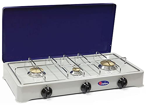 Parker 5328CGBm - Hornillo de 3 fuegos Quemador de Gas Metano (Gas de Ciudad) Gris Azul para Uso Exterior