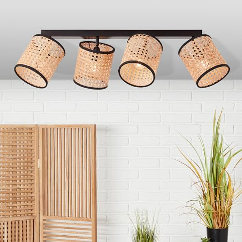Lightbox Deckenstrahler im Nature-Style - 4-flammig - Spotbalken mit | Spotbalken mit schwenkbaren Köpfen - Metall/Rattan Braun/Schwarz