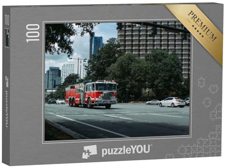 puzzleYOU: Puzzle 100 Teile „Feuerwehrfahrzeug auf dem Weg zum Einsatz“ – aus der Puzzle-Kollektion Feuerwehr