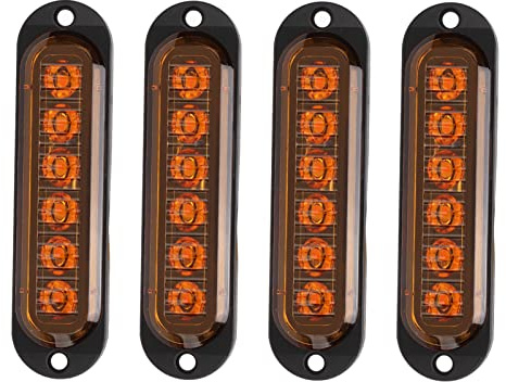 Feux de Gabarit et Feux de Position Latéraux à DEL pour Remorque, Lot de 4 Feux Latéraux de Camion Haute Luminosité 90 Lm IP65 étanche 6 LED Flash D'urgence pour Camion 12‑24 V(jaune)