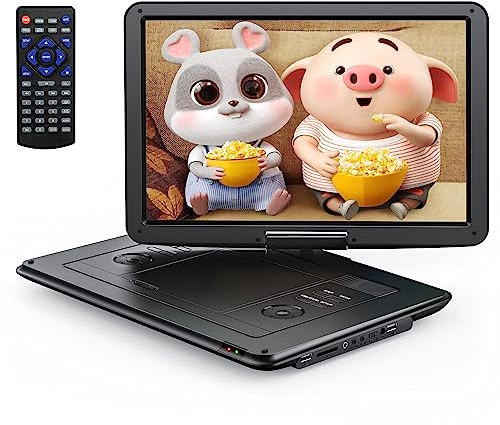 YOTON Lettore DVD portatile da 16.9 con schermo girevole HD da 14.1, con 1.8m Caricatore per Auto, Funzione di riproduzione memoria, supporto USB/SD [Blu-ray non supportato]