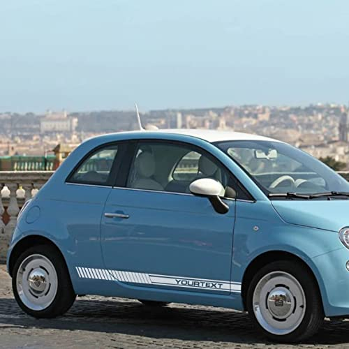 FOTOFOL Seitenstreifen Aufkleber Set passend für FIAT Abarth 500 595 - Auto Aufkleber Dekorstreifen - mit WUNSCHTEXT(Variante 2)