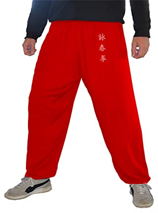 Kung Fu Pants Tai Chi and Wing Chun Bottoms Style for Women and Men Martial Arts Trousers Light and Smooth (WC Red Size XL)