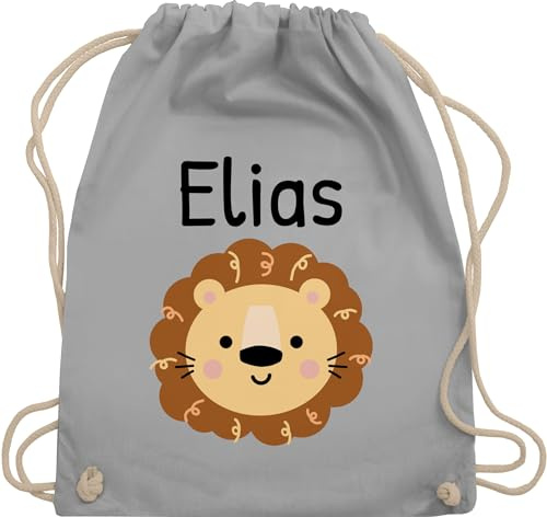 Turnbeutel Rucksack - Löwen - Süßer Löwe - Kindergarten Kita - Unisize - Hellgrau - stoffbeutel name personalisierte kindergartentasche löwenmotiv lowe beutel kindergartenrucksack