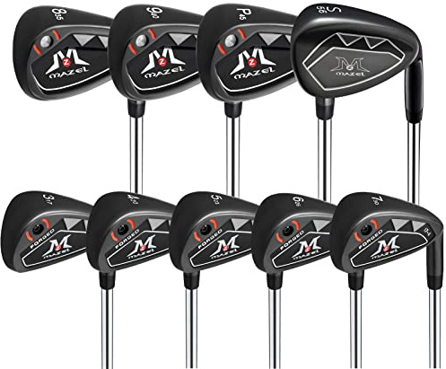 MAZEL Men Golf Iron Set (9PCS) or 1,2,3,4,5,6,7,8,9,Pitching Wedge,Sand Wedge with Steel Shafts for Right Handed Golfers (3-SW (9PCS))