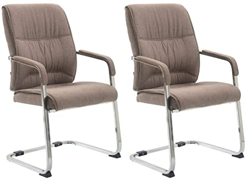 CLP 2er Set XXL-Freischwinger Anubis Mit Gepolsterter Sitzfläche I Konferenzstühle Mit Metallgestell Und Stoffbezug | Farbe Taupe