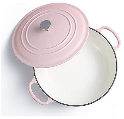 Casserole Dishes with Lids Cast Iron Shallow Casserole Dish With Lid Soup Pot Tableware Tough Enamel Coating (Pink)