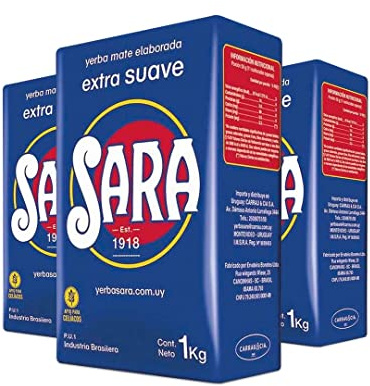 Qumir - Pack de Yerba Mate Sara Azul 1Kg - 3 Unidades - Total 3 Kg de Yerba Mate - Típico Sabor y Molienda Estilo Uruguayo