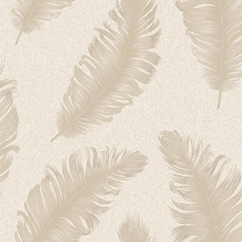 Belgravia Decor Ciara Glitter Feather Textured Vinyl Wallpaper Cream/Soft Beige/Silver 4402