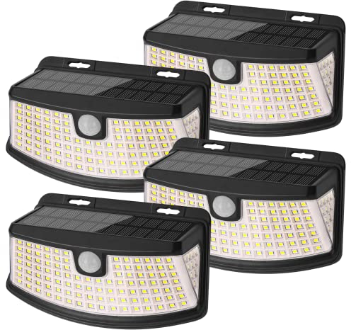 Lepwings Solarlampen für Außen mit Bewegungsmelder, 120 LED Solarleuchte 270° Beleuchtungswinkel, 3 Modi 1200mAh Wandleuchte IP65 Wasserdichte Solarlicht für Garten, Garage, Schwimmbad - 4 Stück