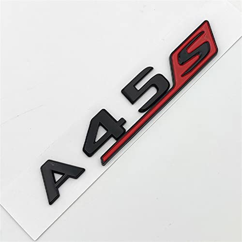 MSEURO 3D ABS Rot Schwarz Chrom Auto Buchstaben Kofferraum Abzeichen Aufkleber A45S Emblem Logo Passend for Mercedes A45S AMG W177 W176 Zubehör (Color : Glossy Black Red)