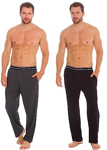 INSIGNIA 2 Pack Mens Plain Jersey Pyjama Lounge Bottoms Pants (Black -Grey comfort top, M)