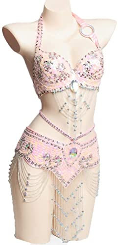 BAtlam Damen Bauchtanz Kostüm Professioneller Tanzanzug Outfit Sexy Tribal Bauchtanz BH und Gürtel Set Karneval (JM)